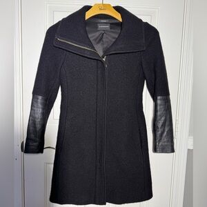 Club Monaco Black Trench Coat with Leather Sleeves